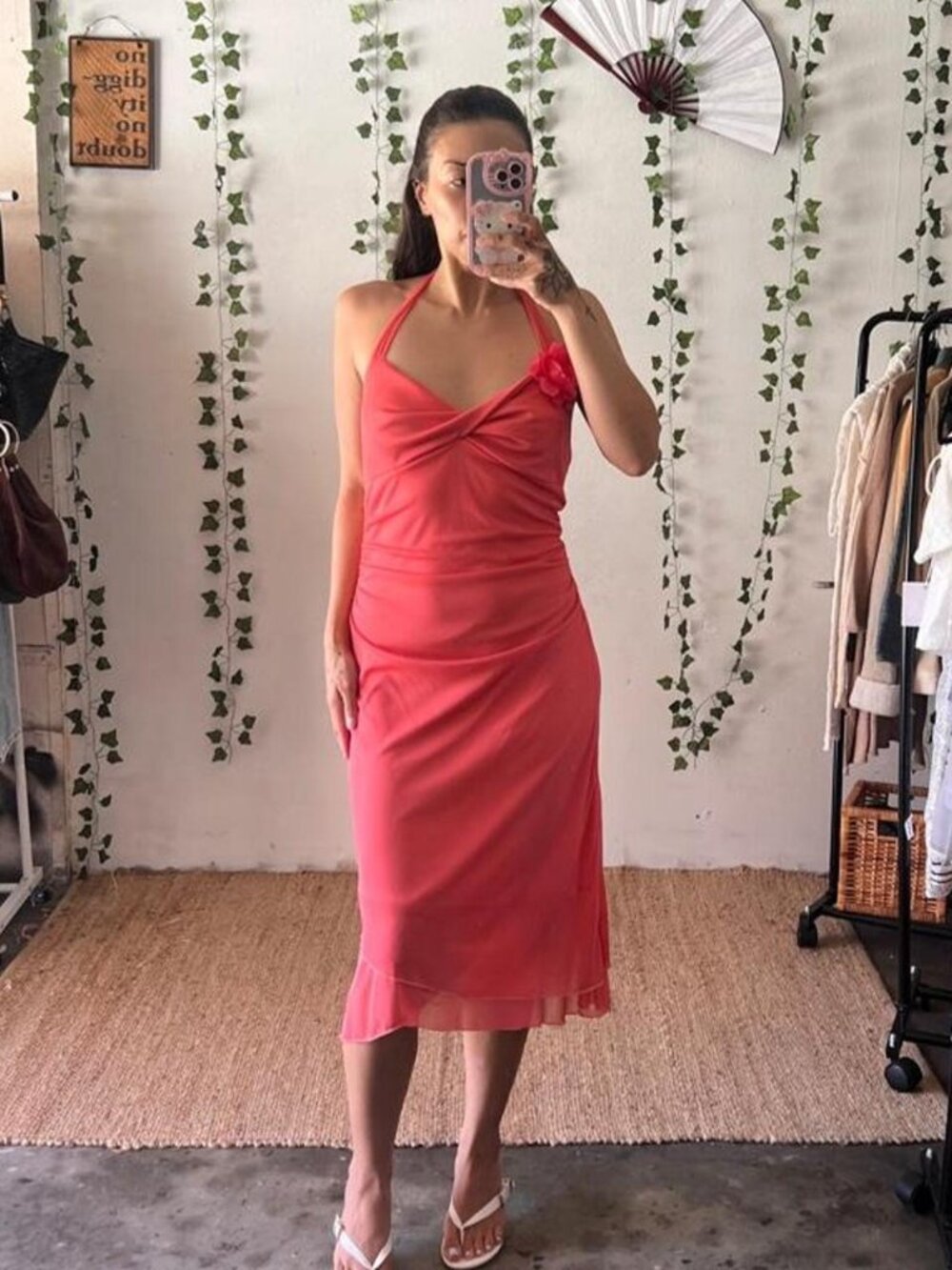 Deadstock Y2K Ruby Rox coral halter midi dress size M/L